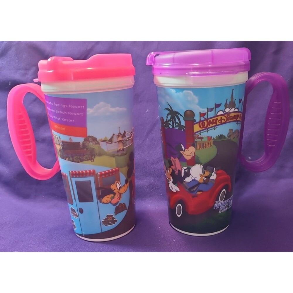 Disney World Parks Vintage 16 oz Travel Mug/Lid Lot of 2 Rapid Refills Mickey PP